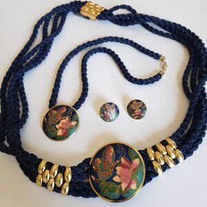 Cloisonne Belt Necklace and Earring Set